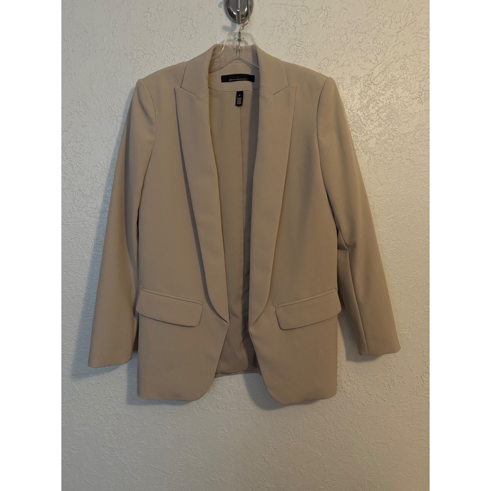 White House Black Market Beige Open Front Blazer Jacket Size 0 Business
